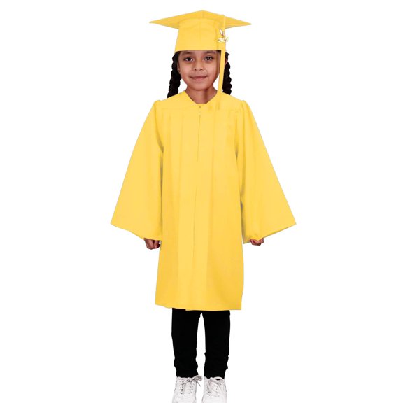 CLERKMANS Preschool Kindergarten Graduation Matte Gown, Cap & Tassel Set - Gold - Size 27 (3'6"-3'8")