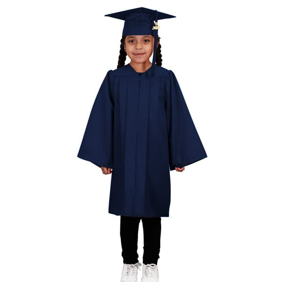 CLERKMANS Preschool Kindergarten Graduation Matte Gown, Cap & Tassel Set - Navy Blue - Size 27 (3'6"-3'8")
