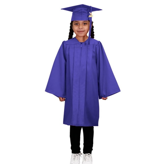 CLERKMANS Preschool Kindergarten Graduation Matte Gown, Cap & Tassel Set - Purple - Size 27 (3'6"-3'8")