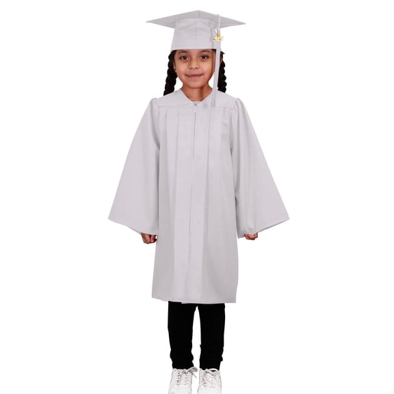 CLERKMANS Matte White Graduation Gown, Cap and Tassel Set (Preschool Kindergarten)