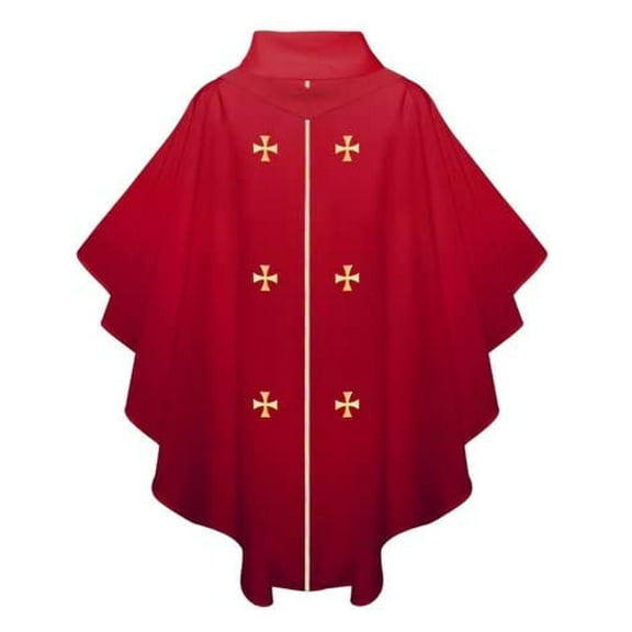 CLERKMANS Red Crosses One Size Fits All Church Priest Chasuble Robe Vestment