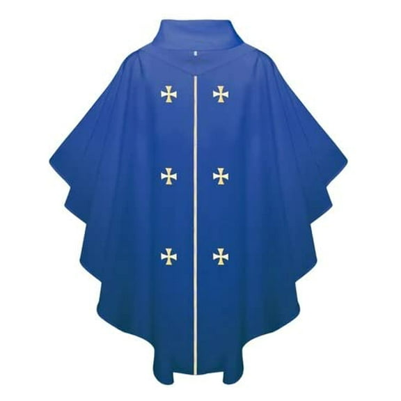 CLERKMANS Royal BlueCrosses One Size Fits All Church Priest Chasuble Robe Vestment