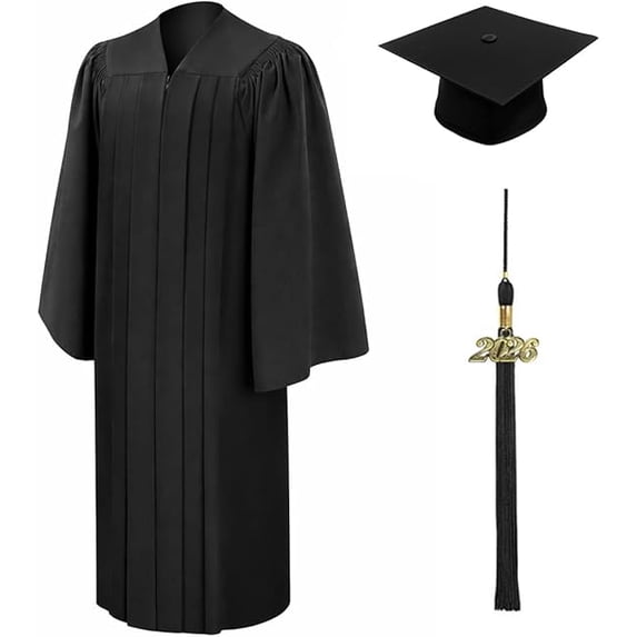 CLERKMANS Unisex Adult Deluxe Black Bachelors University Graduation Gown, Cap & Tassel Package - Matte Fabric 63 (6'6"-6'8")