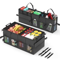 CLESOO Car Trunk Organizer, 75L Collapsible SUV Organizer Multi-Compartment, Car Storage Box with 4 Adjustable Straps, Black