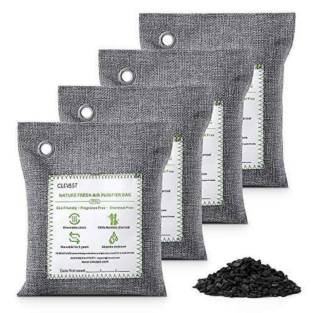 CLEVAST Charcoal Air Purifying Bags (4×200g), Removes Odors and Moisture, Nature Fresh Air Purifier Bags, Odor Eliminator for Home, Car, Pets, Bathroom, Basement