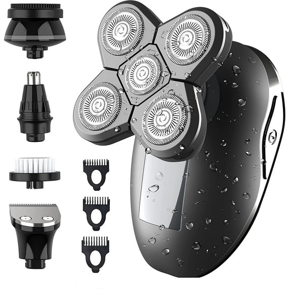 CLEVER BRIGHT Electric Shaver for Women/Men with LED Display Power Prompt, 5 in 1 Grooming Kit with Wet & Dry USB Rechargeable Shaver Set, BS9001,Black