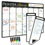 CLEVER CLEAN Magnetic Dry Erase Monthly Calendar - 17"x12" Monthly Calendar for Fridge - 4"x12" List Board 2 Pcs - 6 Extra Fine Point Markers Included - Shipped Flat