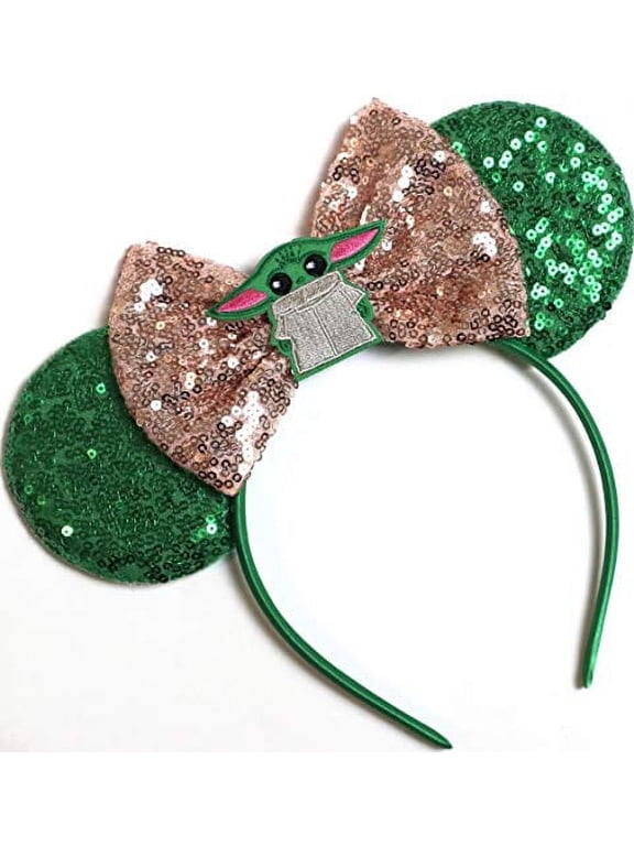 CLGIFT Baby Yoda Minnie Ears,Pick your color, Star Wars Minnie Ears, Silver gold blue minnie ears, Rainbow Sparkle Mouse Ears,Classic Red Sequin Minnie Ears (Baby Yoda)
