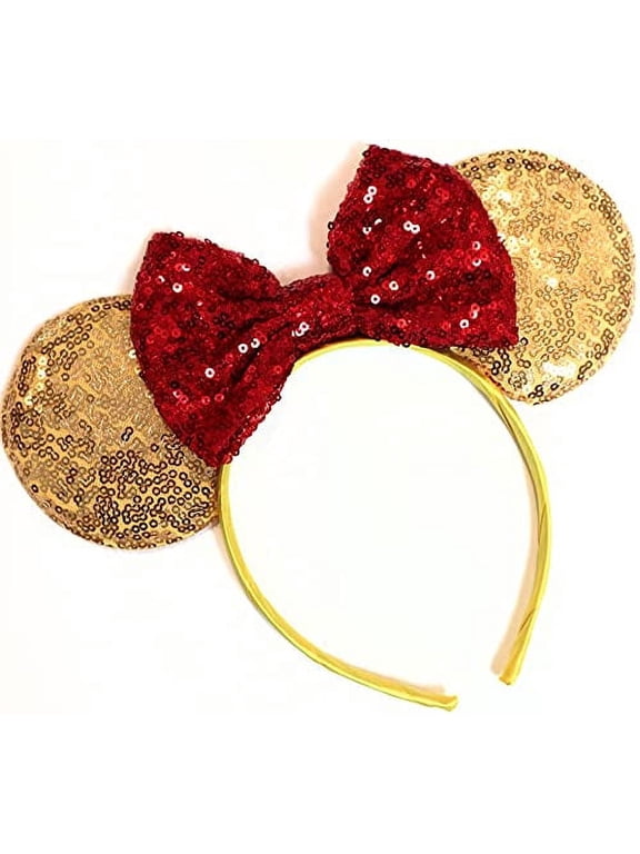 CLGIFT Beauty and the Beast Ears, Belle Ears, Belle Mickey Ears, Disney Inspired Beauty and the Beast Ears, Gold Minnie ears,