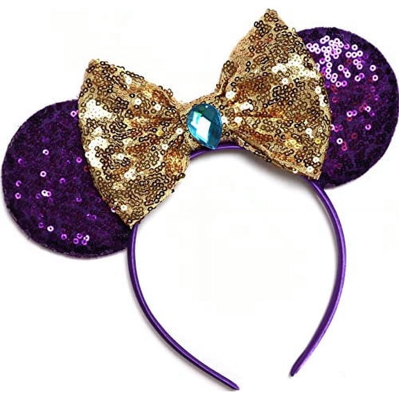 CLGIFT Jasmine Inspired Minnie Mouse Ears, Aladdin Inspired, Princess Jasmine,Purple Gold Mouse Ears, Aladdin Ears (Jasmine)