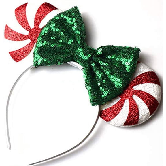 CLGIFT Red peppermint Minnie ears, Peppermint Mickey ears, Christmas Minnie ears, Silver gold blue minnie ears, Rainbow Sparkle Mouse Ears,Classic Red Sequin Minnie Ears (Christmas Candy Can