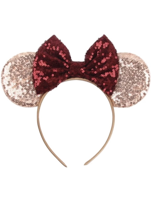 CLGIFT rose gold Burgundy Minnie ears, rose gold Minnie, Minnie ears, Burgundy wine Mickey ears, Rainbow Sparkle Mouse Ears,Classic Red Sequin Minnie Ears (Rose gold and burgundy)