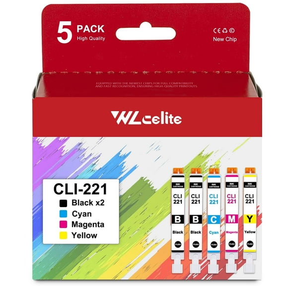 CLI 221 Ink Cartridges Replacement for Canon 221 Ink Cartridge for MP550 MP560 MP620 Printer 2*Black 1*Cyan 1*Magenta 1*Yellow