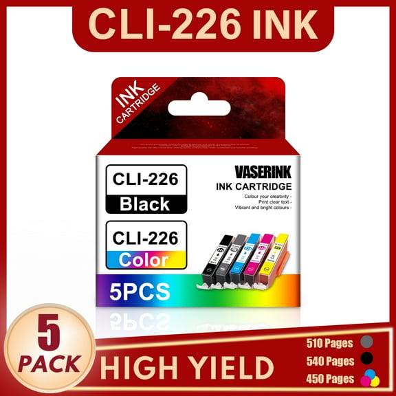 CLI-226 Ink cartridges Compatible for Canon CLI-226 ink for Canon PIXMA MG5220 Printer1BK+1C+1M+1Y+1GY,5Pack