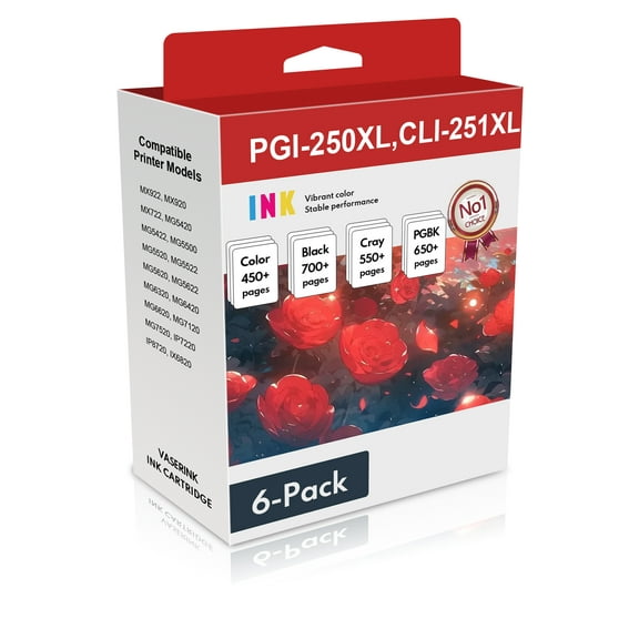 CLI-251XL PGI-250XL Ink Cartridge Compatible with Canon CLI-251XL PGI-250XL for Canon PIXMA MX922 Printer (6 Pack,PGBK+BK+C+M+Y+GY)