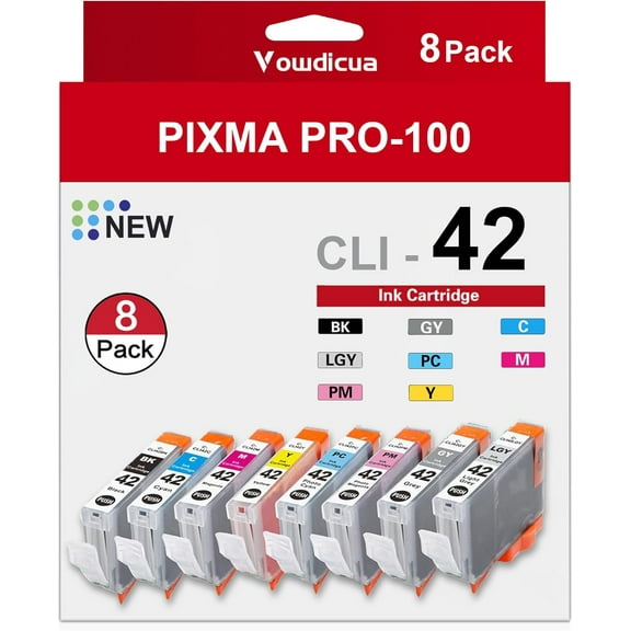 CLI-42 CLI42 Ink Cartridges 8-Pack Compatible CLI 42 Ink Use for Pixma Pro-100 Pro 100 Pro-100S Printers (Black,Grey,Cyan,Light Grey,Photo Cyan,Magenta,Photo Magenta,Yellow)