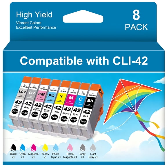 CLI-42 Ink Eight Color Pack Replacements for CLI 42 Ink Cartridges, Compatible with PIXMA PRO-100 Printers