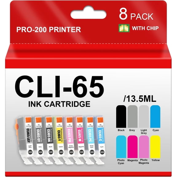 CLI-65 CLI65 Ink Cartridge Compatible with CAN pro 200 Ink Cartridges for Pro 200 Pro-200 Pro 200s Pro200 Printers (8 Pack)