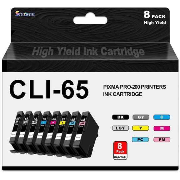 CLI-65 CLI65 Ink Cartridge Replacement for Canon PRO-200 Ink and CLI-65 Color Pack,Compatible with Cacon PIXMA PRO-200 PIXMA PRO-200S Professional Photographic Inkjet Printers