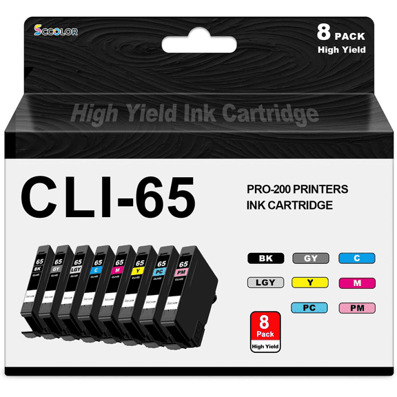 CLI-65 CLI65 Ink Cartridge Replacement for Canon PRO-200 Ink and CLI-65 Color Pack Use for Cacon PRO-200 PRO-200S Professional Photographic Inkjet Printers