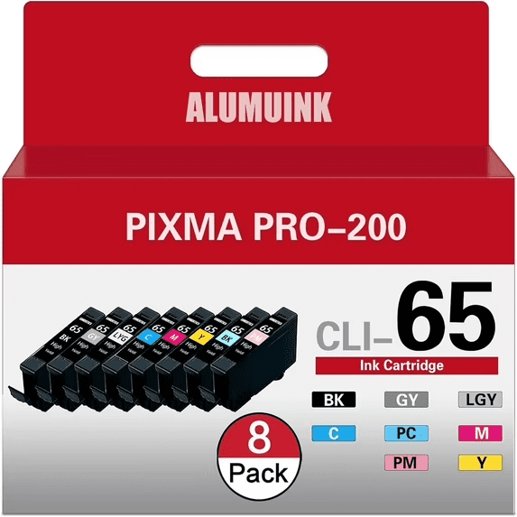 CLI-65 High Yield Ink Cartridge Replacement for Canon CLI-65 Ink Cartridge for Canon Pixma Pro 200 Printer (8 Pack,1BK, 1C, 1M, 1Y, 1PM, 1PC, 1GY, 1LGY)