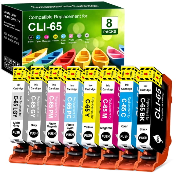 CLI-65 Ink Cartridges with Chip for PRO 200 Printer Compatible with CLI-65 CLI65 Ink Cartridge Replacement for PRO-200S Printer(8 PACK)