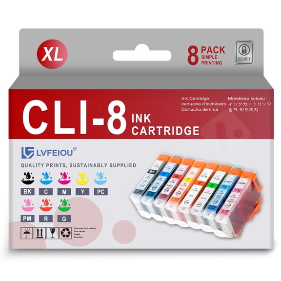 CLI-8 CLI 8 Ink Cartridge Compatible for Canon CLI-8 Ink for Pro9000 MP500 MP530 MP600 IP4200 IP4300 Printer Inks (8 Pack)