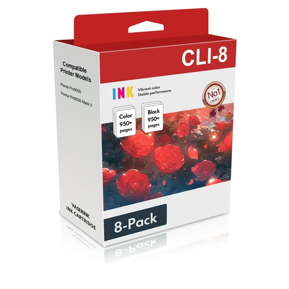 CLI-8 Ink Cartridge Compatible for Canon CLI-8 Ink Cartridge Compatible with Pro9000 Mark II Printer (8Pack1 PGBK, 1 Cyan, 1 Magenta, 1 Yellow, 1 Photo Cyan, 1 Photo Magenta, 1 Red, 1 Green)
