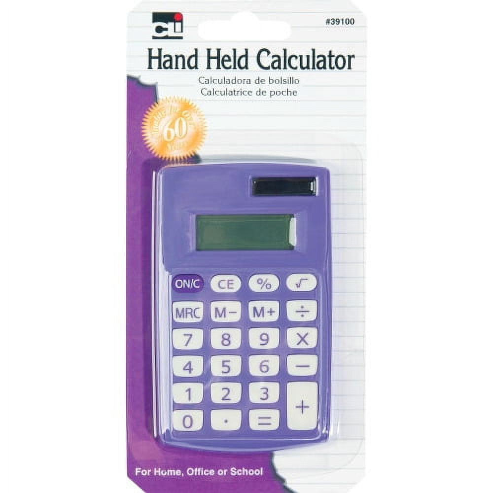 CLI 8-digit Hand Held Calculator Dual Power, Non-slip Rubber Key - 8 Digits - Battery Powered - Assorted - 12 / Display Box