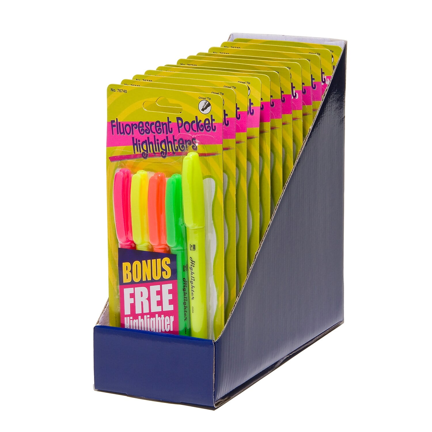 CLI Charles Leonard Fluorescent Pocket Highlighters Assorted Colors 5/Pack 12 Packs/Set (CHL76740ST)