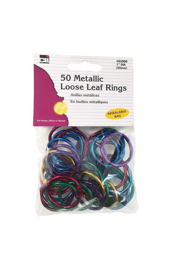 Loose Leaf Rings, 1" Diameter, Metallic Assorted Colors