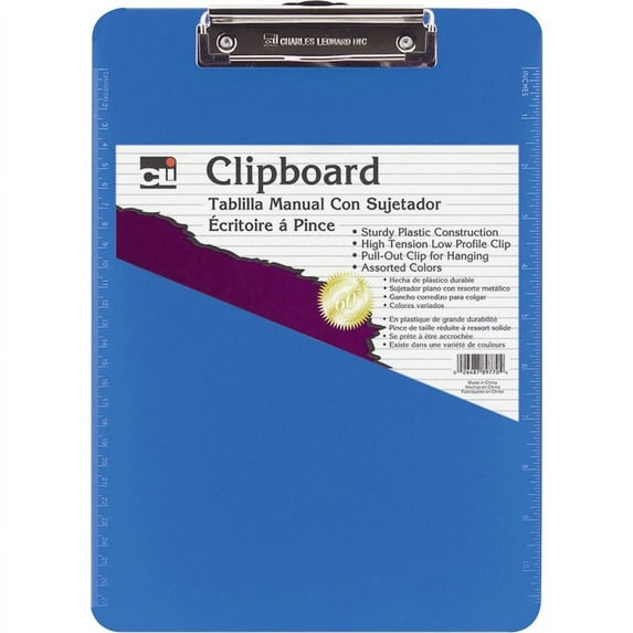CLI Rubber Grip Plastic Clipboards - 8 1/2" x 11" - Low-profile - Plastic - Neon Blue - 1 Each | Bundle of 2 Each