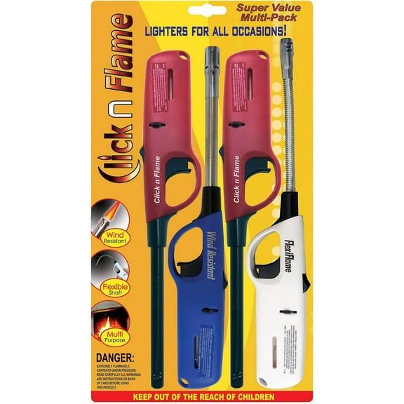 CLICK N FLAME LIGHTERS FOR ALL OCCASIONS - 4 PACKS