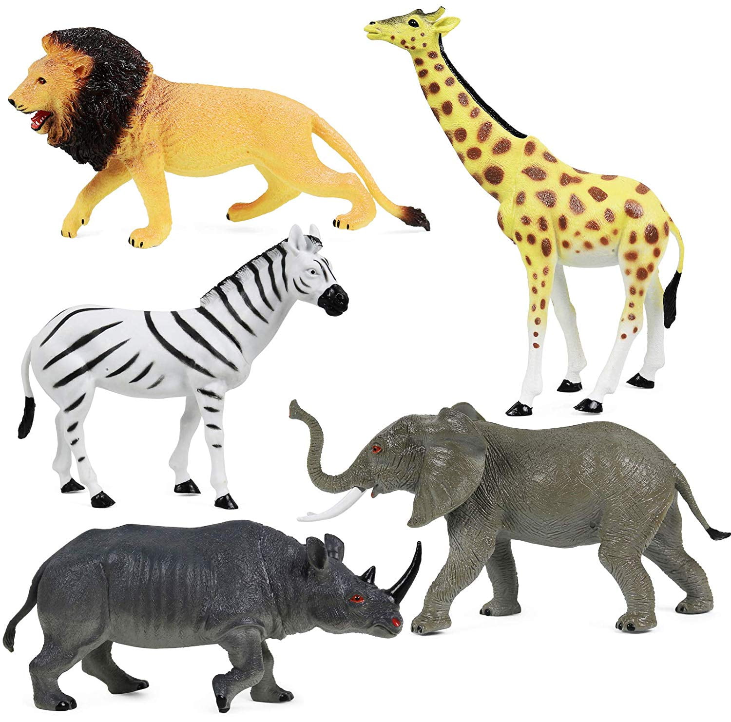 CLICK N' PLAY Realistic Jumbo African Jungle Animal Action Figure Set, 5 Pieces