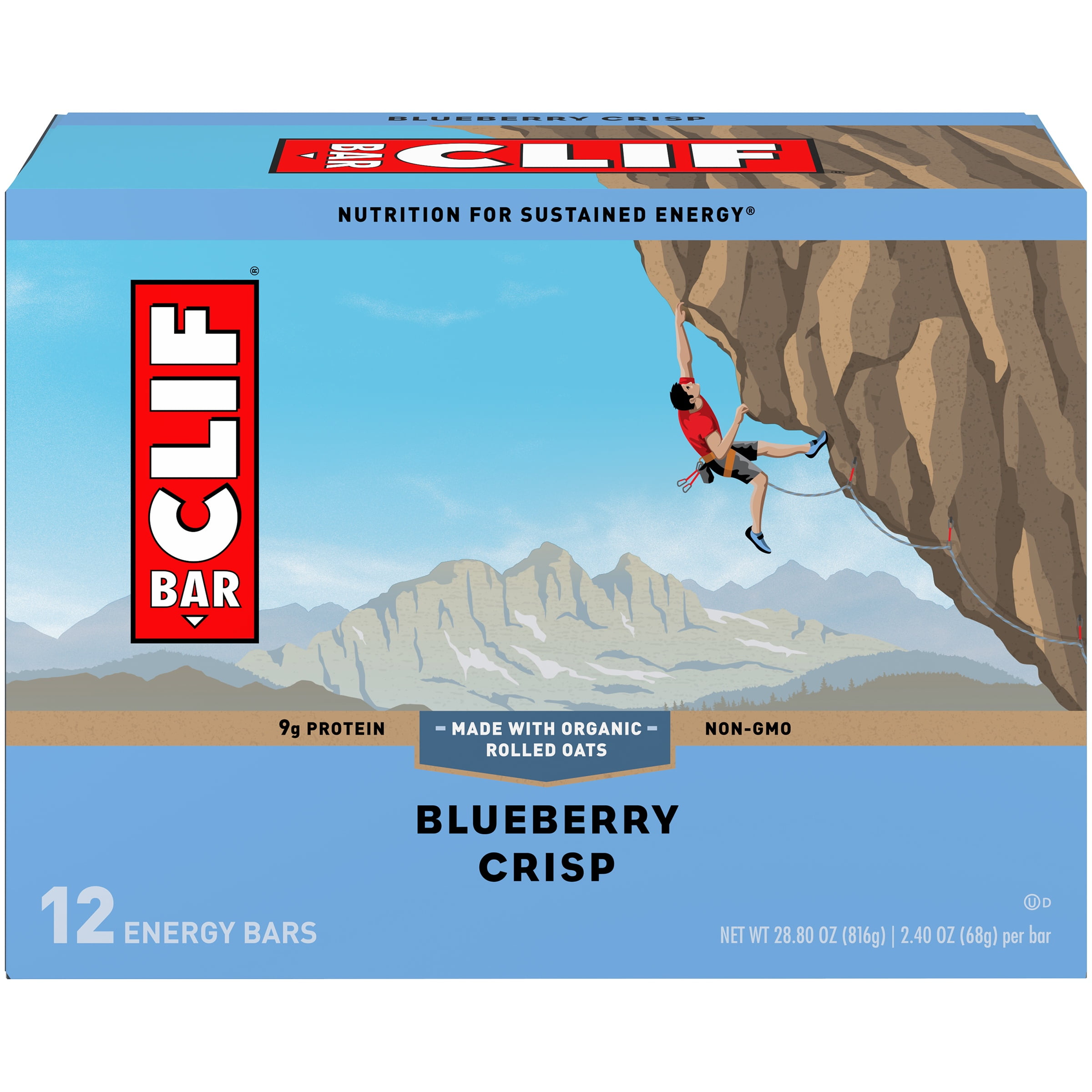 CLIF BAR - Blueberry Almond Crisp - Made with Organic Oats - Energy Bars - 2.4 oz. (12 Pack)