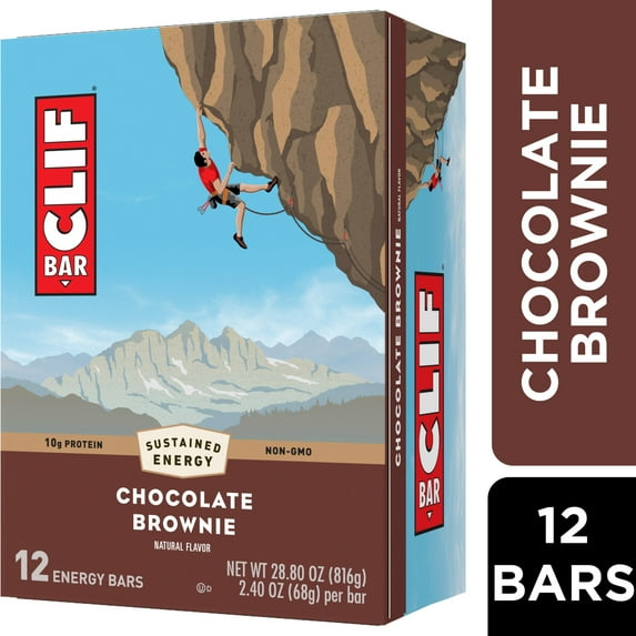 CLIF BAR Chocolate Brownie Flavor Energy Bars, Plant Based Protein Bars, 12ct