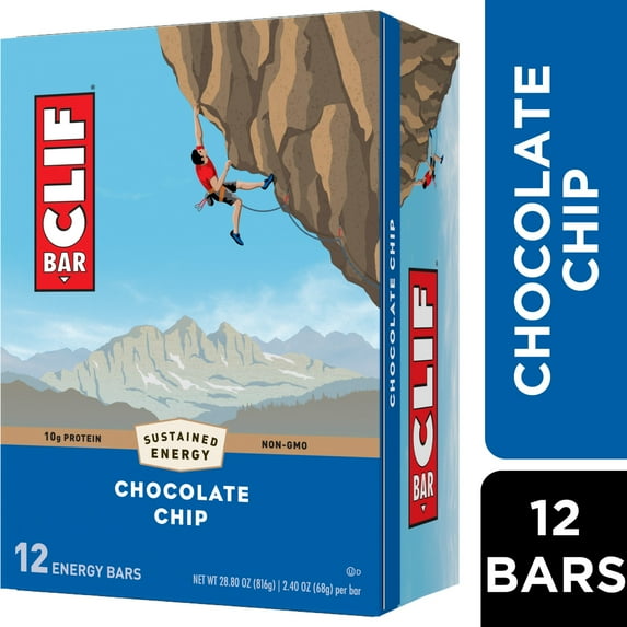 CLIF BAR Chocolate Chip Energy Bars, Plant Based Protein Bars, 12ct