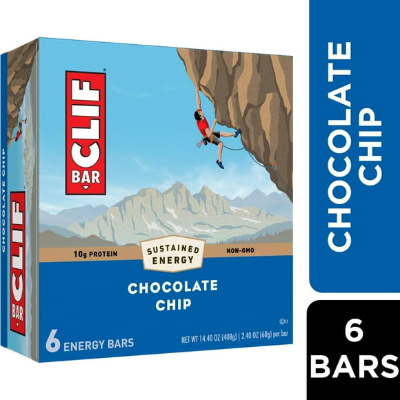 CLIF BAR Chocolate Chip Flavor Energy Bars, Plant Based Protein Bars, 6ct