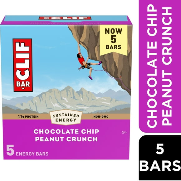 CLIF BAR Chocolate Chip Peanut Crunch Energy Bars, Plant Based Protein Bars, 5ct
