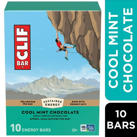 CLIF BAR Energy Protein Bars, Cool Mint Chocolate with Caffeine, 10ct