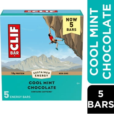 CLIF BAR Cool Mint Chocolate with Caffeine Energy Bars, Plant Based Protein Bars, 5ct