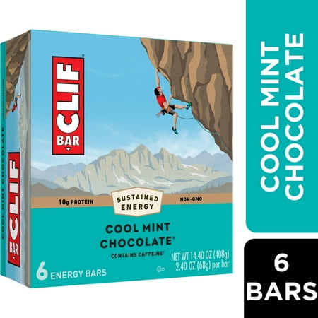 CLIF BAR - Cool Mint Chocolate with Caffeine - Made with Organic Oats - 10g Protein - Non-GMO - Plant Based - Energy Bars - 2.4 oz. (6 Pack)