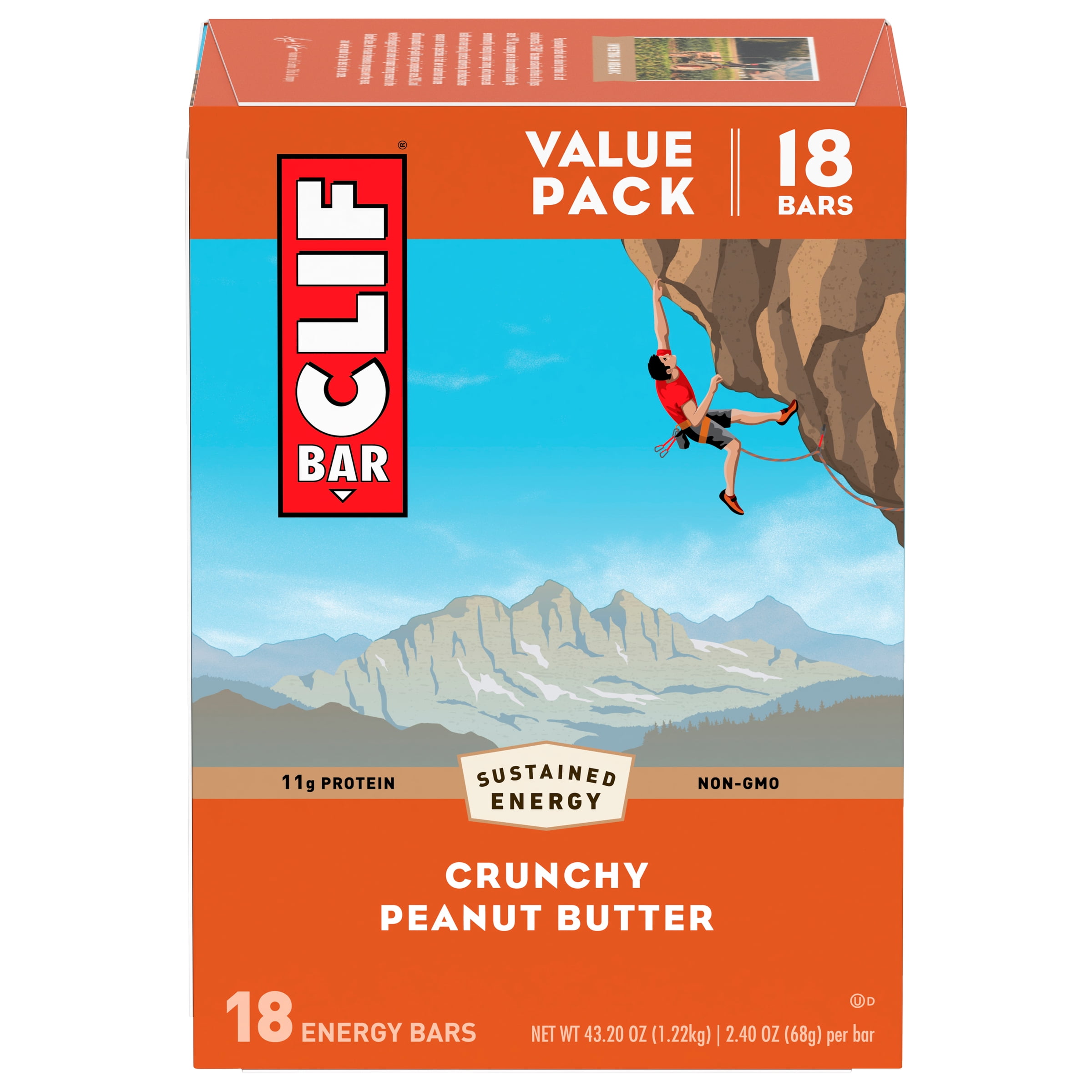 CLIF BAR - Crunchy Peanut Butter - Made with Organic Oats - 11g Protein - Non-GMO - Plant Based - Energy Bars - 2.4 oz. (18 Pack)