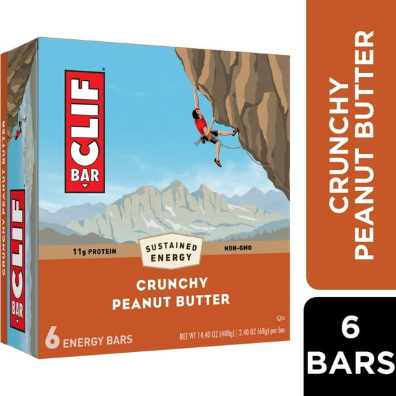 CLIF BAR Crunchy Peanut Butter Flavor Energy Bars, Plant Based Protein Bars, 6ct