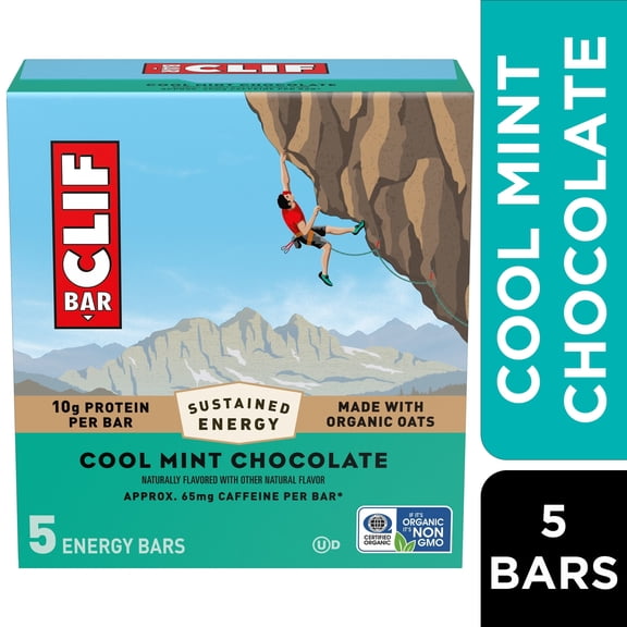 CLIF BAR Energy Protein Bars, Cool Mint Chocolate with Caffeine, 5ct