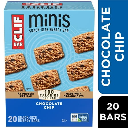 CLIF BAR Minis Chocolate Chip Flavor Snack-Size Energy Bars, 20ct