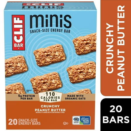 CLIF BAR Minis Crunchy Peanut Butter Flavor Snack-Size Energy Bars, 20ct