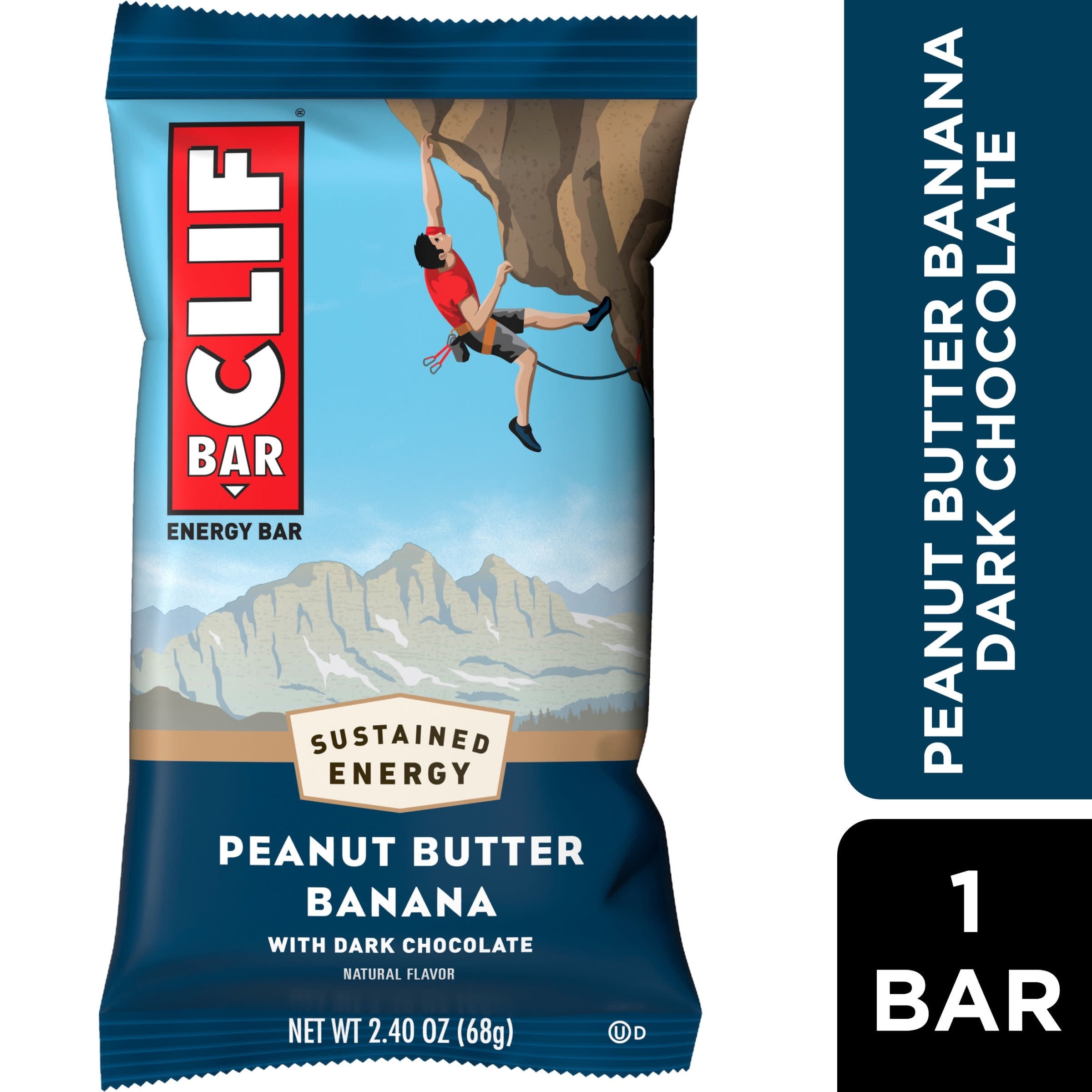 CLIF BAR - Peanut Butter Banana with Dark Chocolate Flavor - Made with Organic Oats - 10g Protein - Non-GMO - Plant Based - Energy Bar - 2.4 oz.