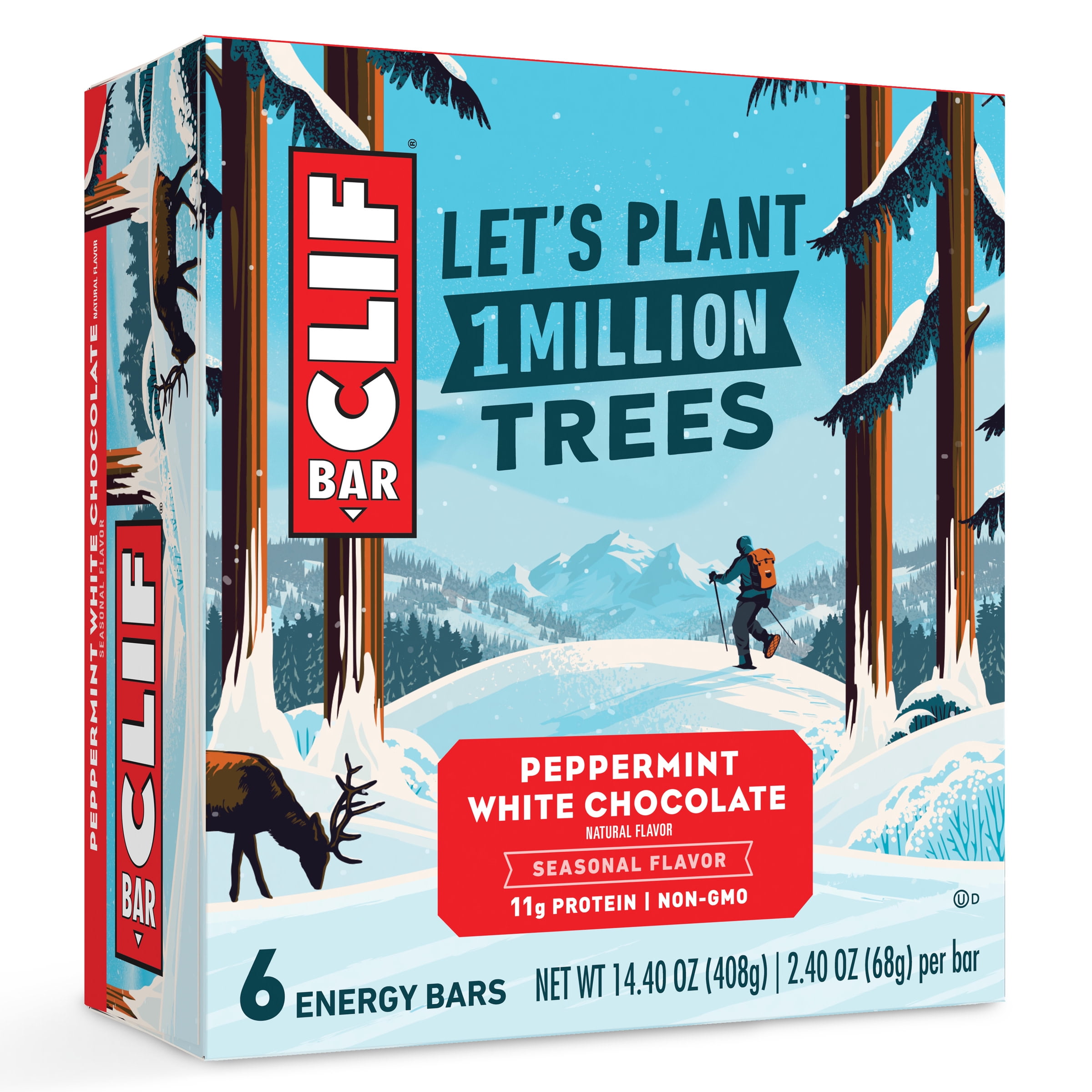 CLIF BAR Peppermint White Chocolate Flavor Made with Organic Oats 11g Protein NonGMO