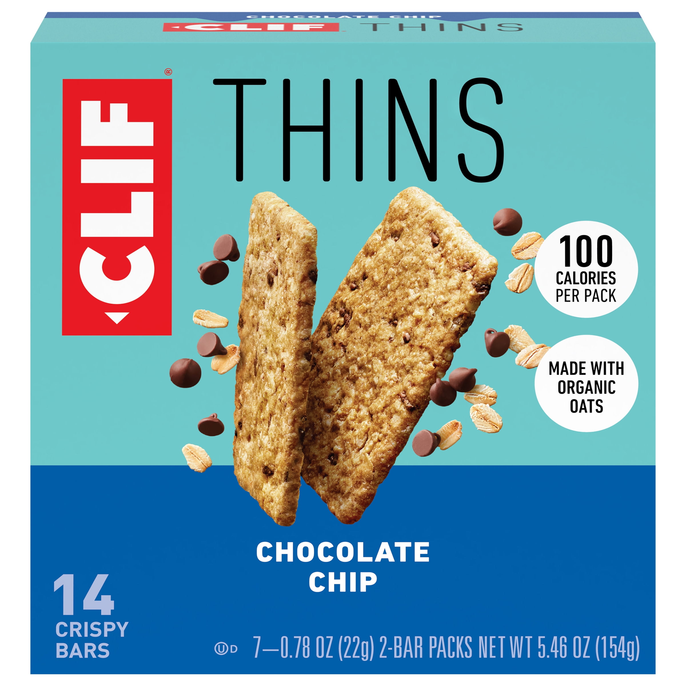 CLIF BAR Thins - Chocolate Chip - Crispy Snack Bars - Made with Organic  Oats - Non-GMO - Plant-Based - 100 Calorie Packs - 0.78 oz. (7 Pack) 